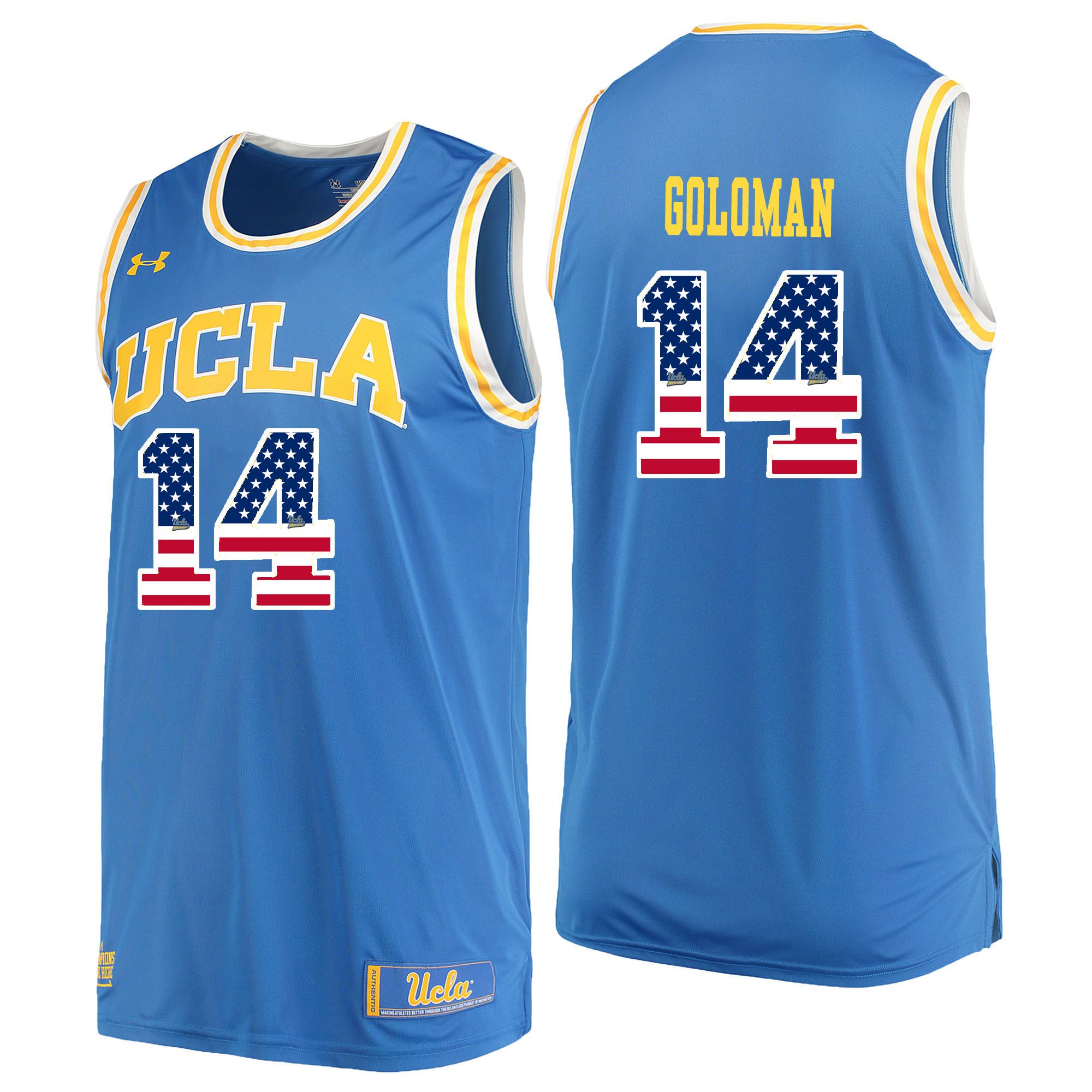 Men UCLA UA #14 Goloman Light Blue Flag Customized NCAA Jerseys->customized ncaa jersey->Custom Jersey